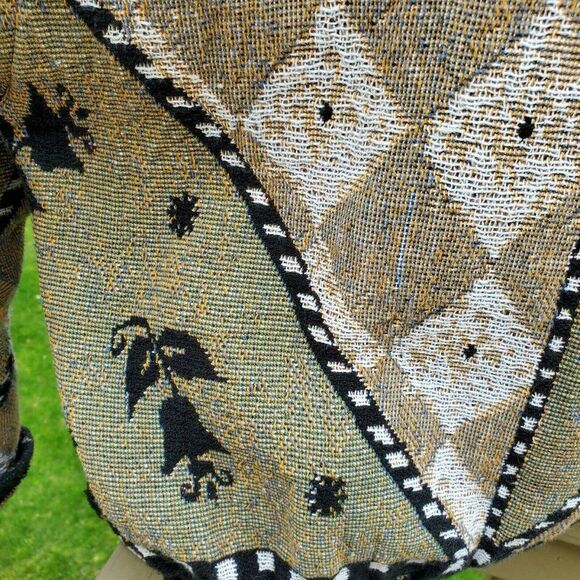 Vtg Painted Pony Women Tapestry Jacket Small Medium Black Tan White Flower Coat - Picture 4 of 11